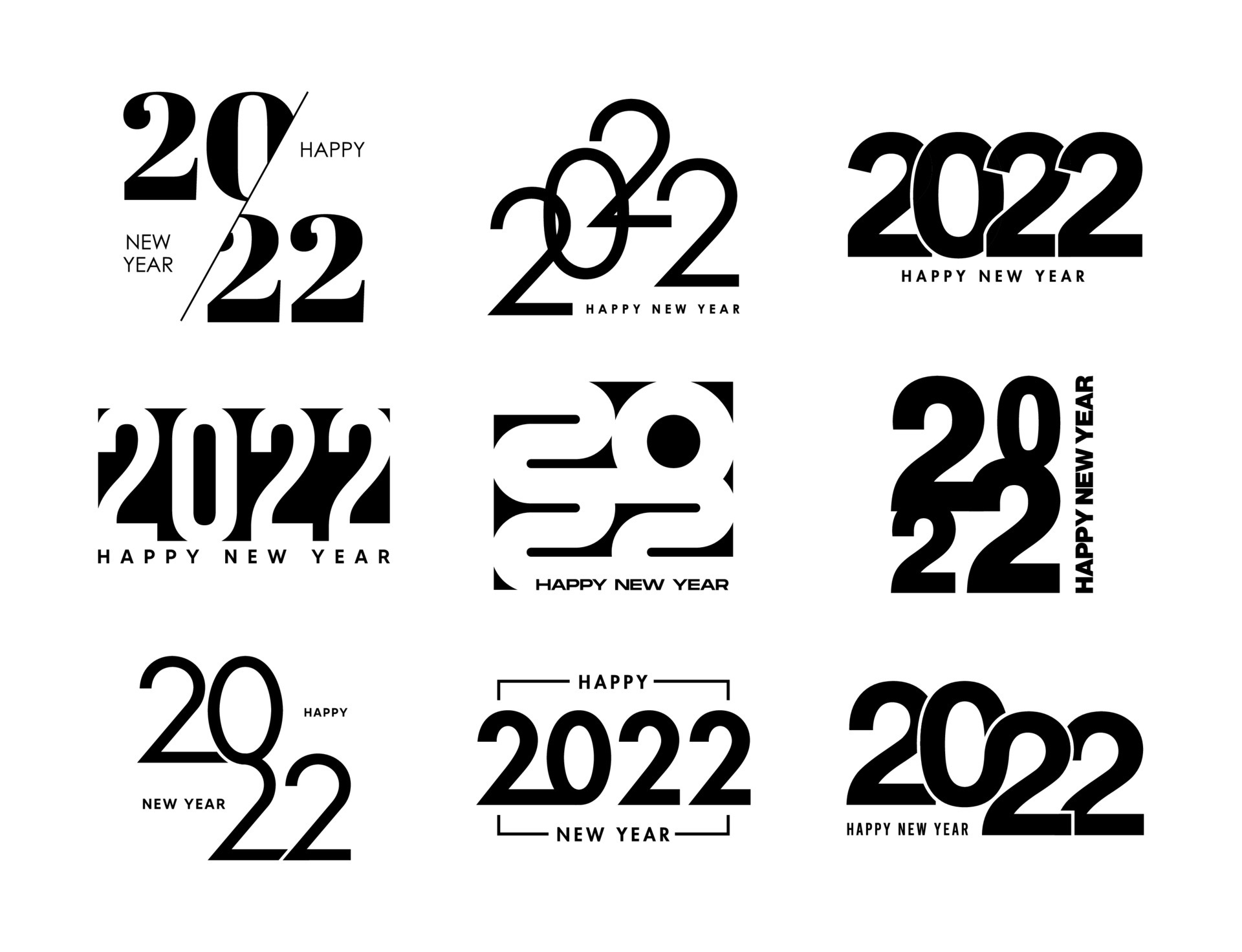 Happy New Year 2022 logo text design set. 2022 number design template. 2022  new year symbol collection with black label isolated on white background.  Vector illustration 4706239 Vector Art at Vecteezy