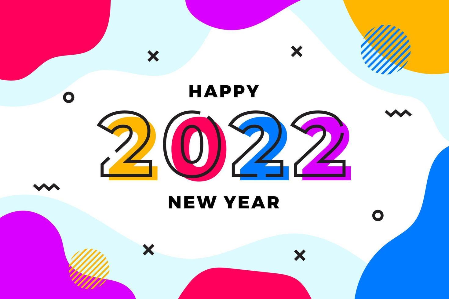 Happy new year 2022 with hand drawn designs and colorful geometric ornaments. Vector Illustration