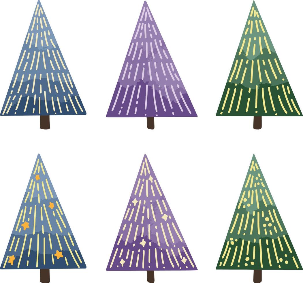 Árbol de Navidad de 3 colores con decoración brillante. vector