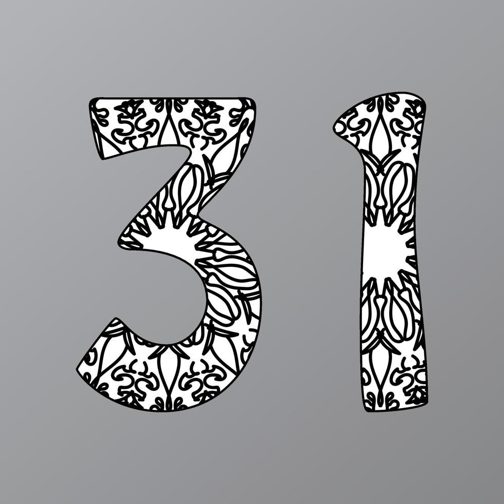 Number with Mandala. decorative ornament in ethnic oriental style. coloring book page vector