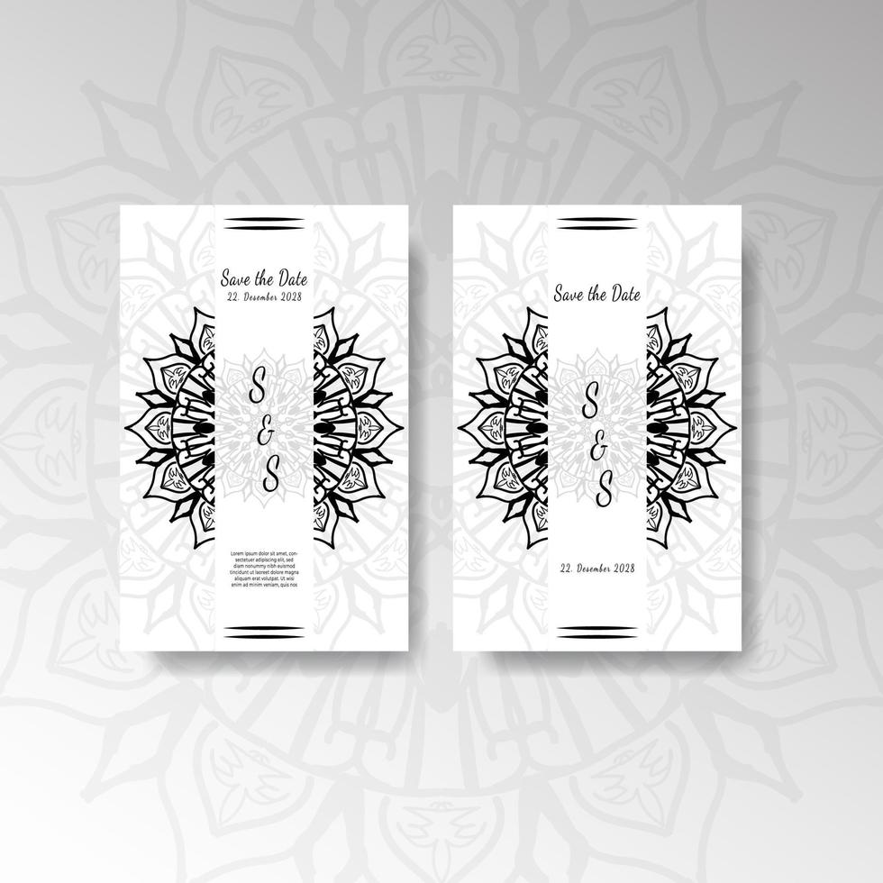 Delicate invitation card template design with mandala flower. vector