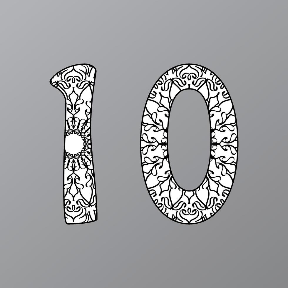 Number with Mandala. decorative ornament in ethnic oriental style. coloring book page vector