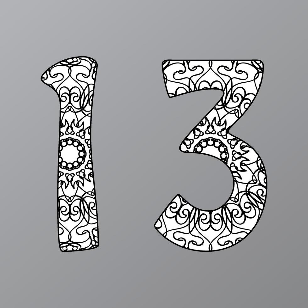 Number with Mandala. decorative ornament in ethnic oriental style. coloring book page vector