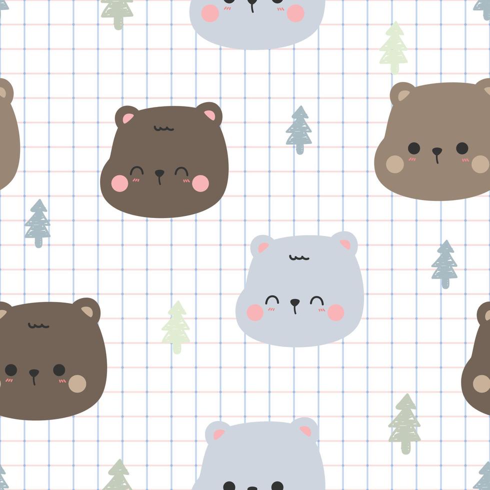 seamless pattern with teddy bear head cartoon illustration vector