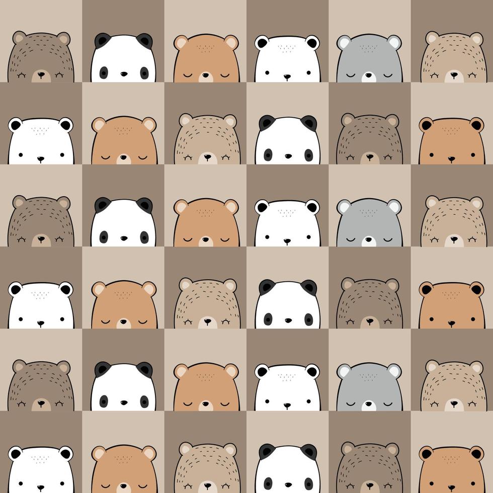 seamless pattern with panda polar and teddy bear head cartoon illustration vector