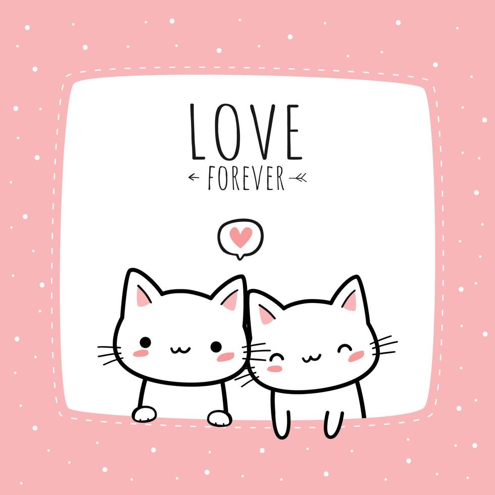 kitty cat lover couple cartoon illustration vector