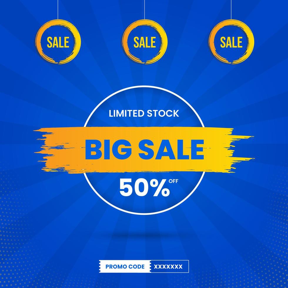 Big sale discount banner yellow and blue watercolor brush style social media post vector