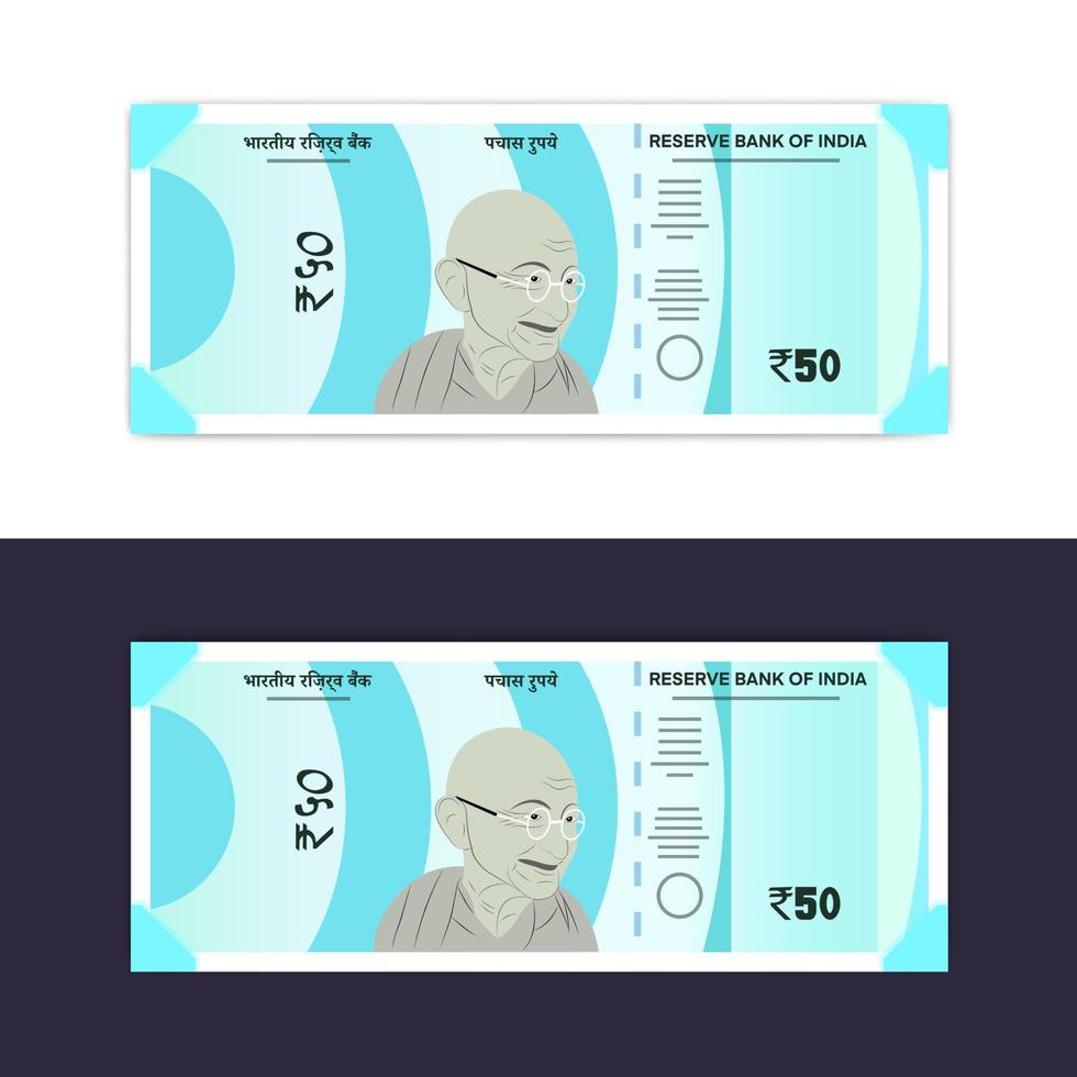 India nuevos billetes de 50 rupias en fondo blanco. vector