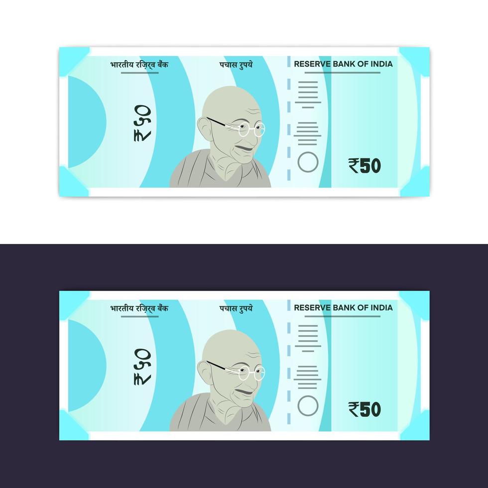 India new 50 rupee currency notes in white background vector