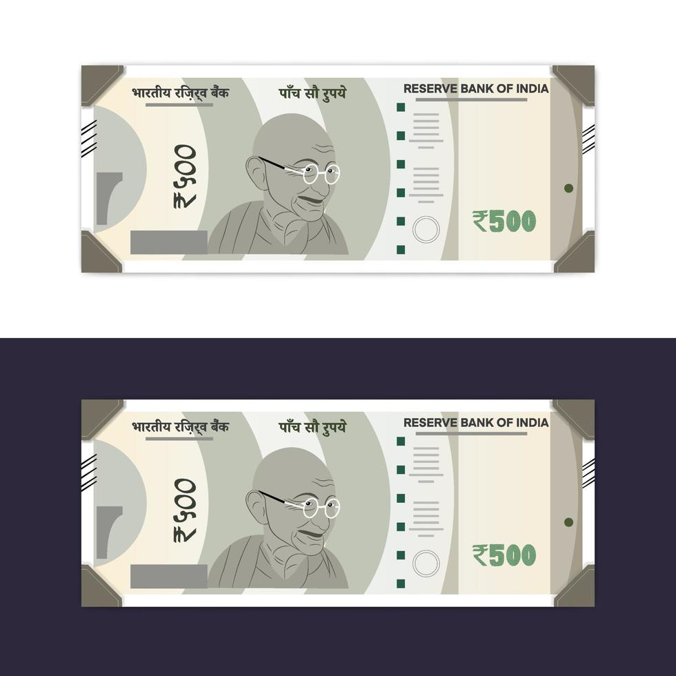 India nuevos billetes de 500 rupias en fondo blanco. vector