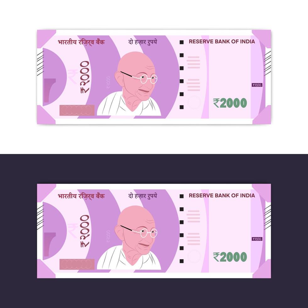 India nuevos billetes de 2000 rupias en fondo blanco. vector