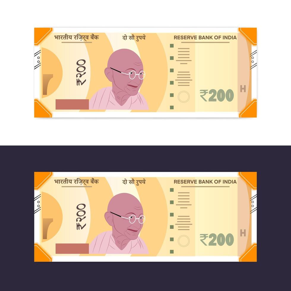 India new 200 rupee currency notes in white background vector