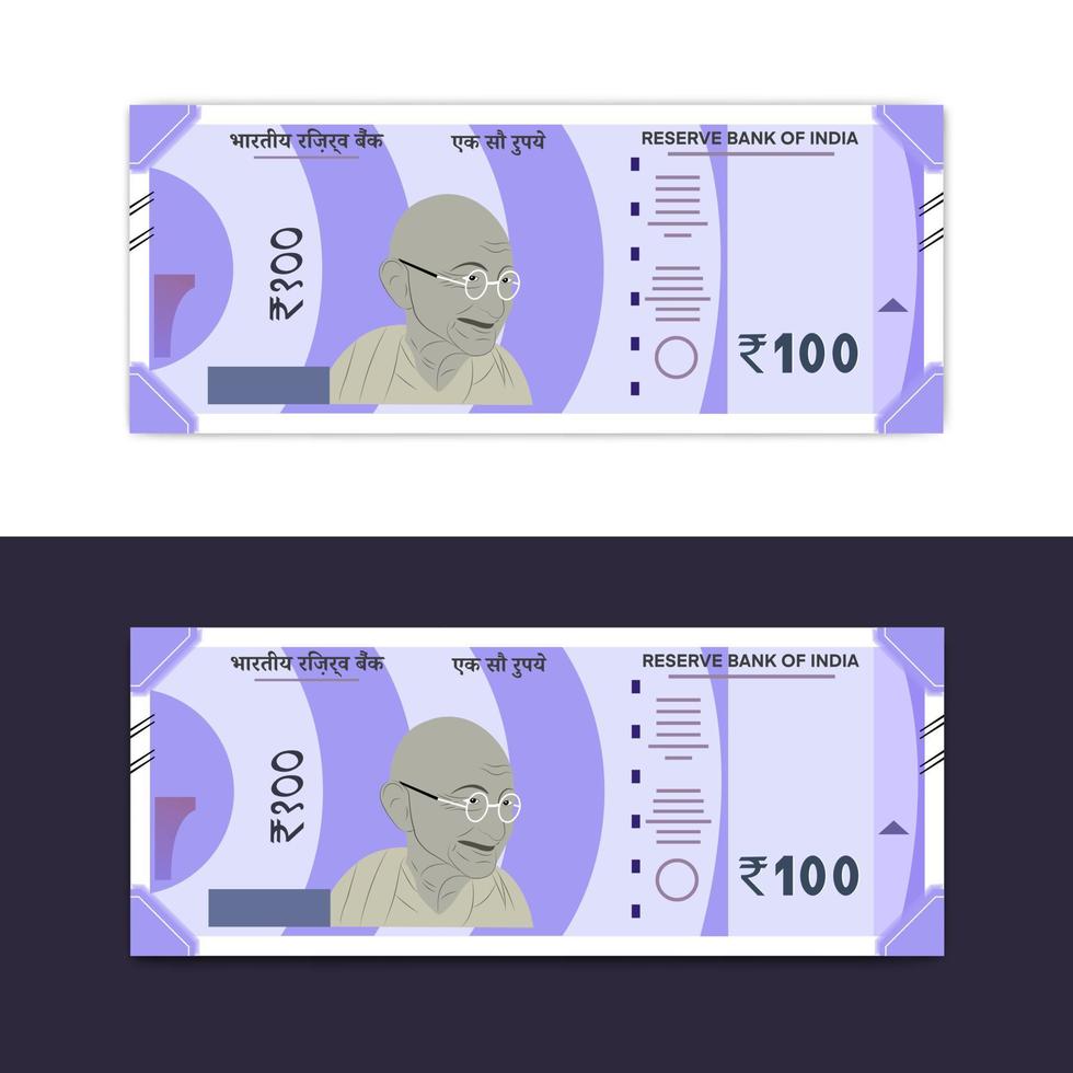 India nuevos billetes de 100 rupias en fondo blanco. vector