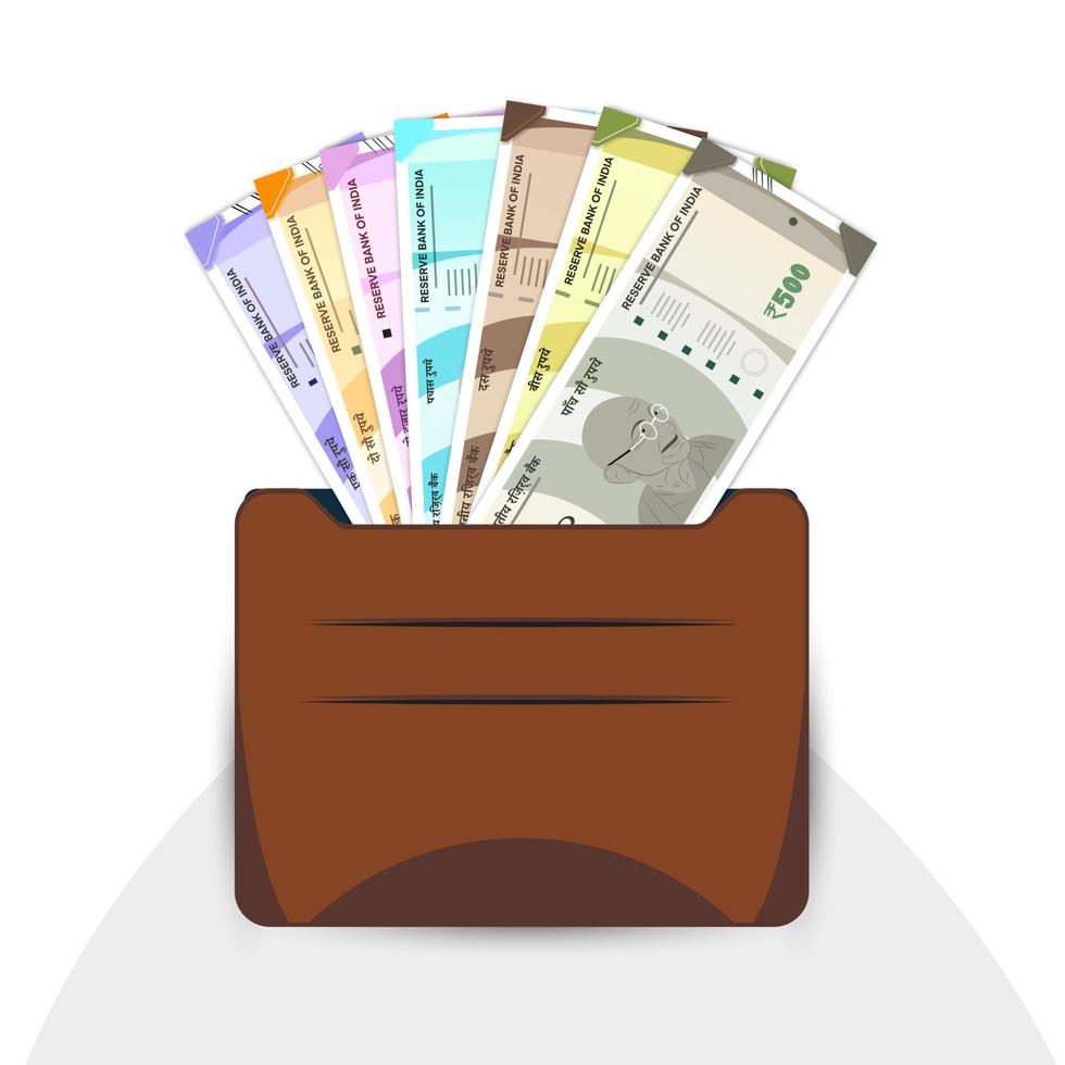 indian rupee banknote in wallet with white background vector