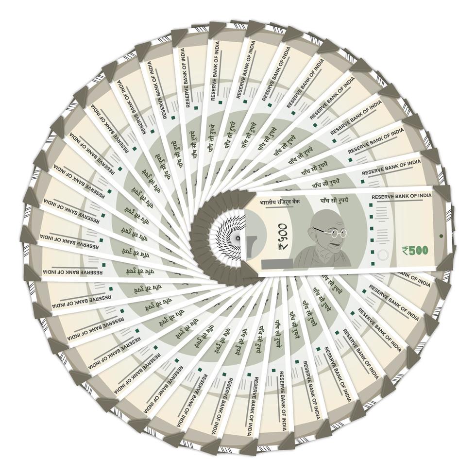 India nuevos billetes de 500 rupias en fondo blanco en forma de círculo vista superior vector