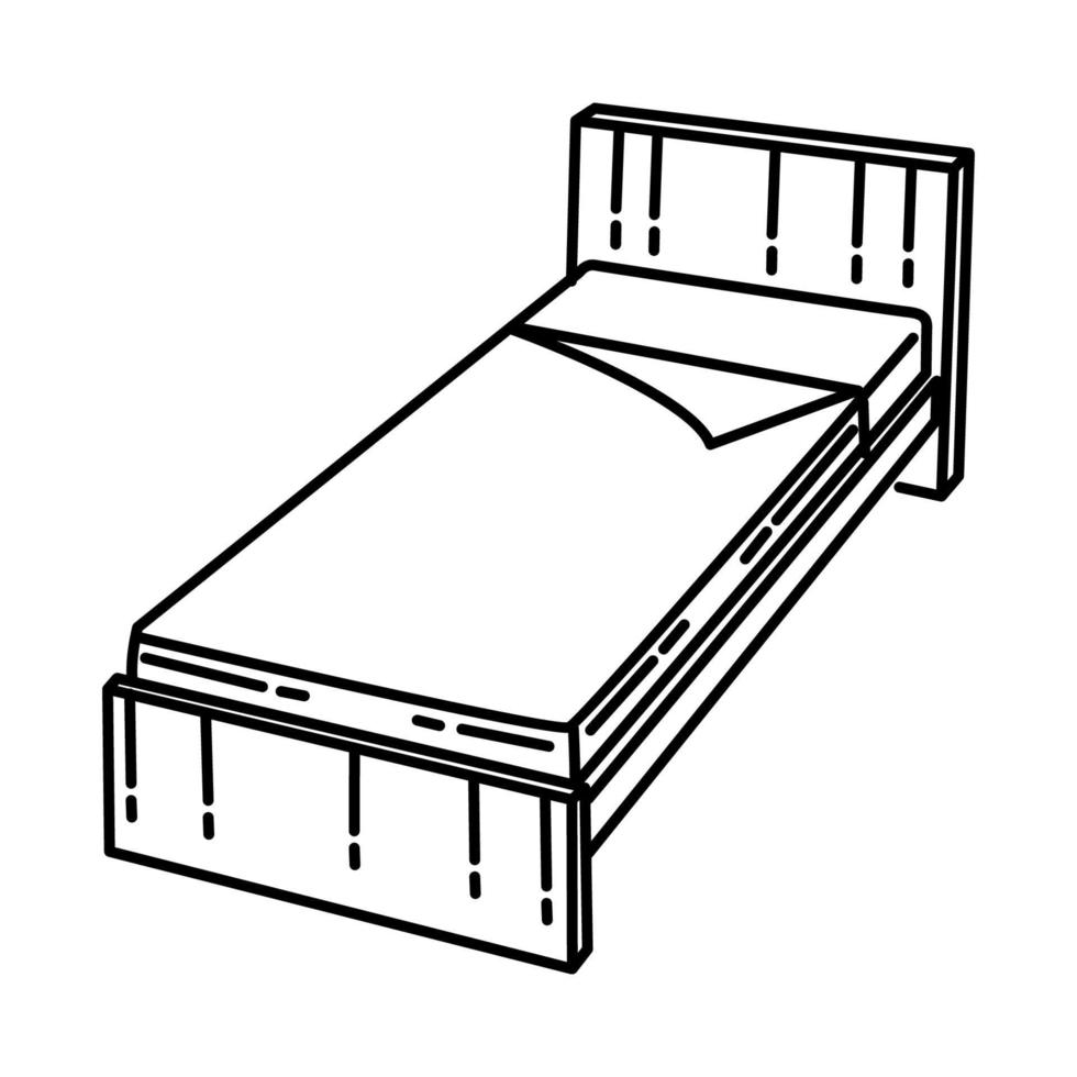 icono de cama individual. Doodle dibujado a mano o estilo de icono de contorno vector