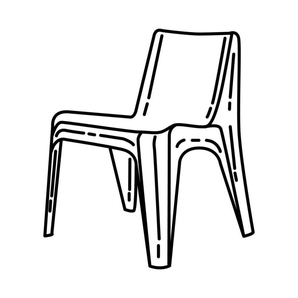 icono de silla de plástico. Doodle dibujado a mano o estilo de icono de contorno vector