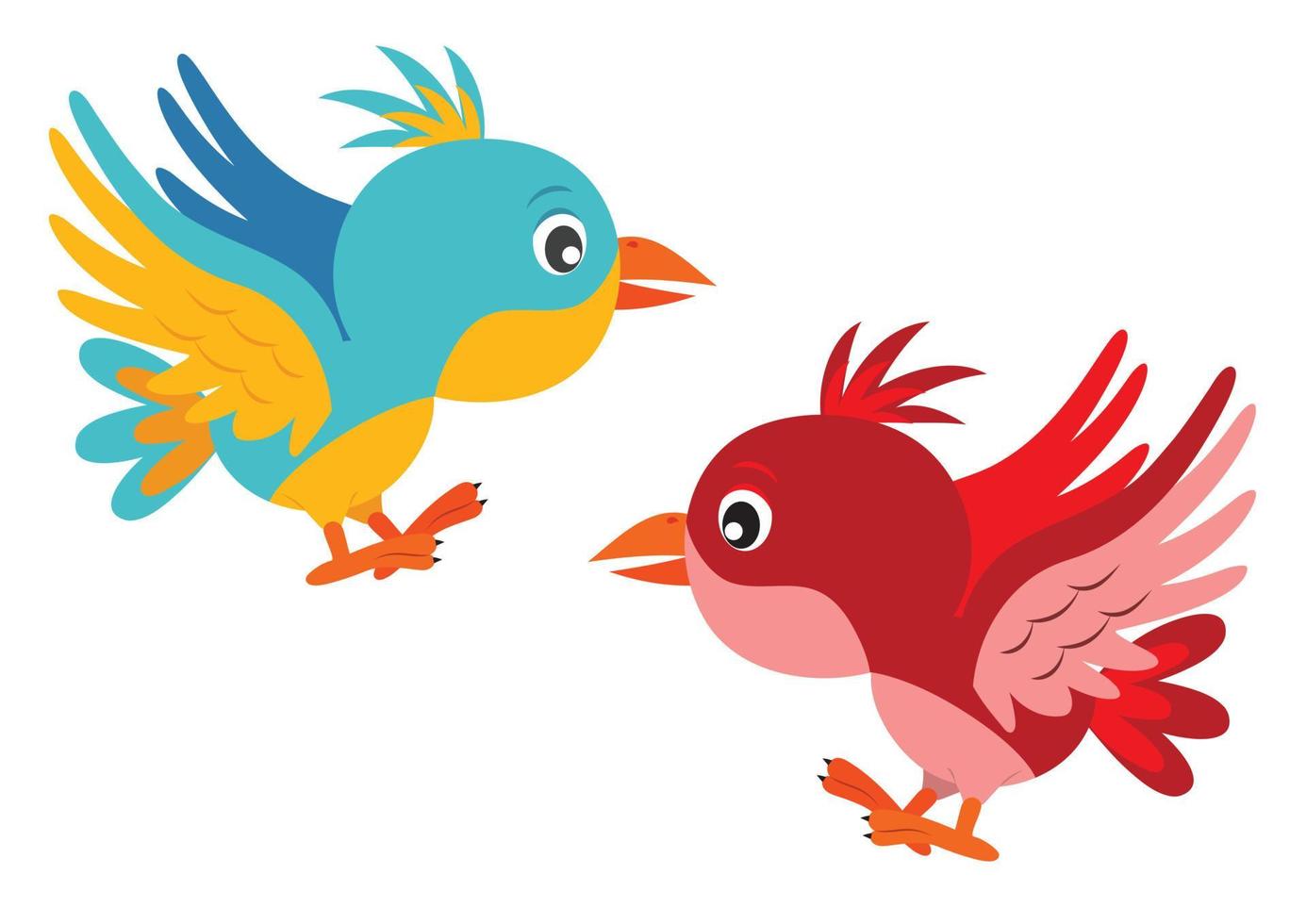 Ilustración vectorial de dos pájaros voladores de diferentes colores. pájaro de dibujos animados vector