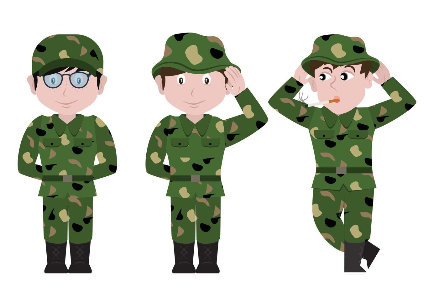 Three Military People isolated on white background vector