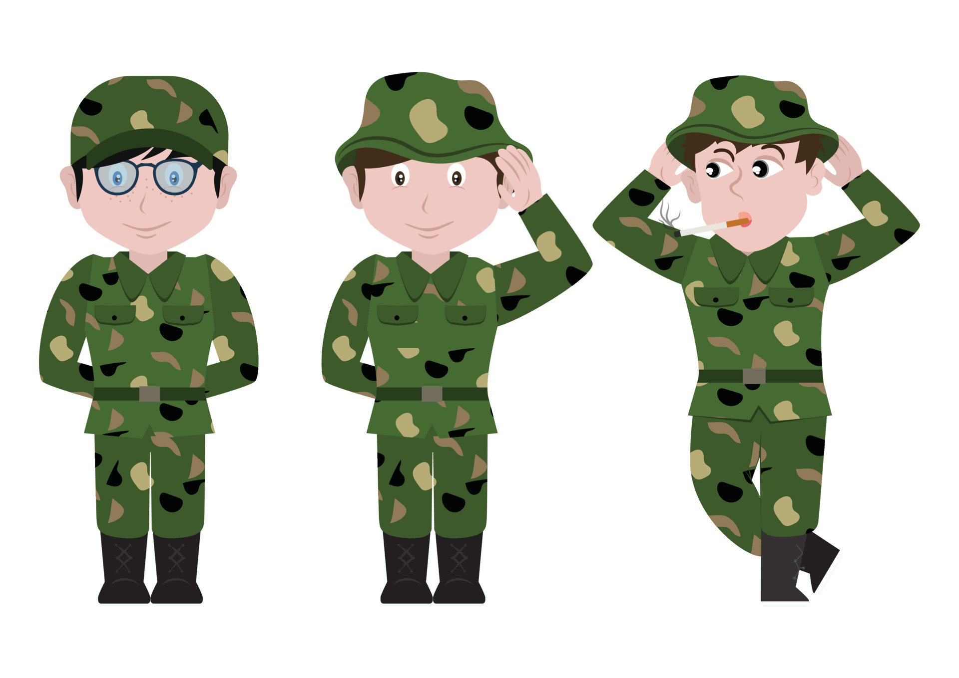 Three Military People isolated on white background 4707420 Vector Art at  Vecteezy