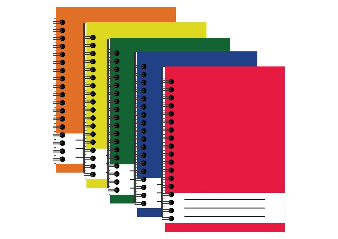 ilustración vectorial de diferentes colores de cuadernos. cuadernos escolares vector