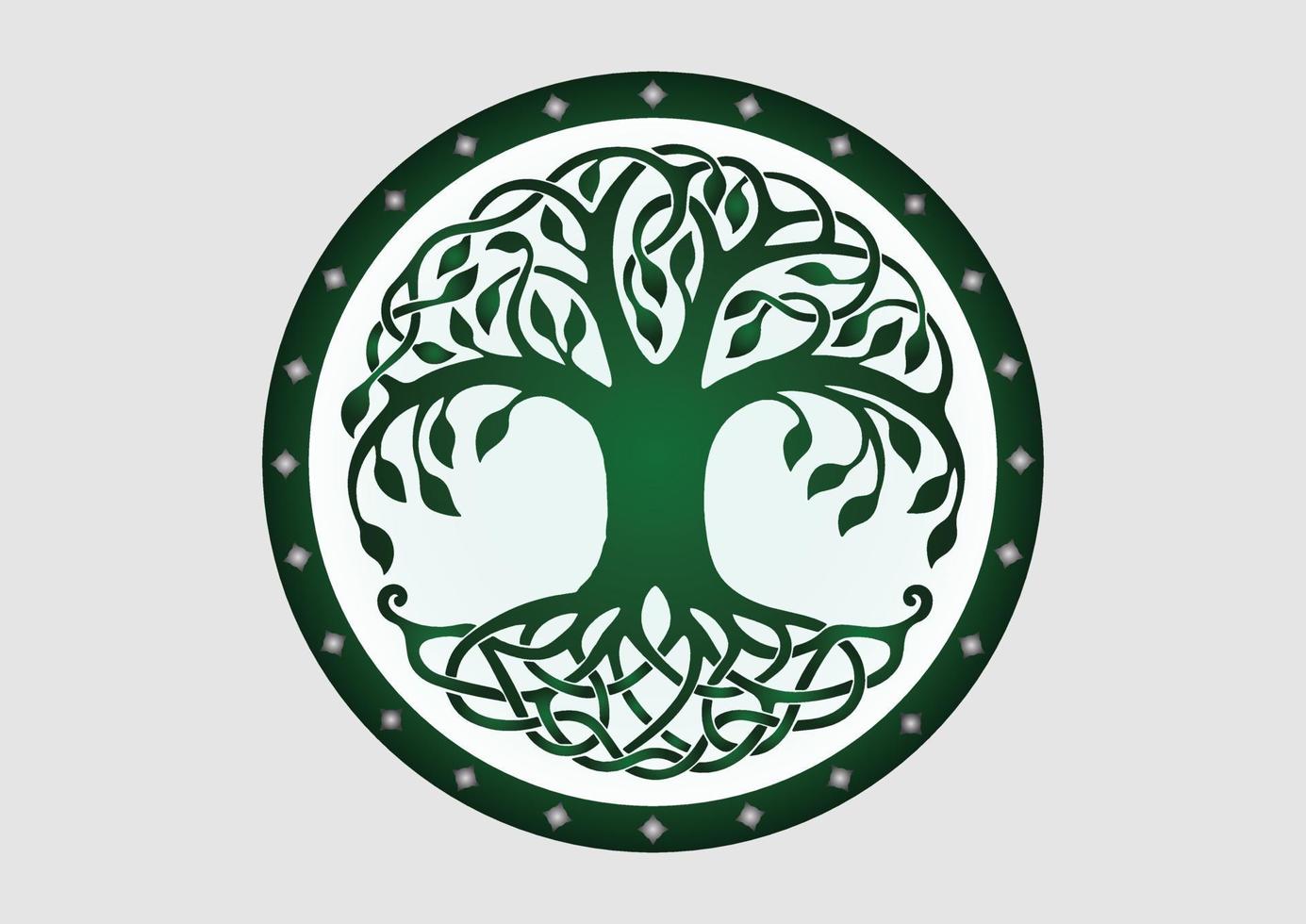 Watercolor Tree of Life Symbol. Vector illustration of green Tree of life isolated on gray background