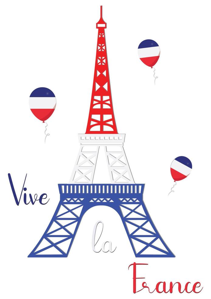 vive la france - bandera de la torre eiffel vector