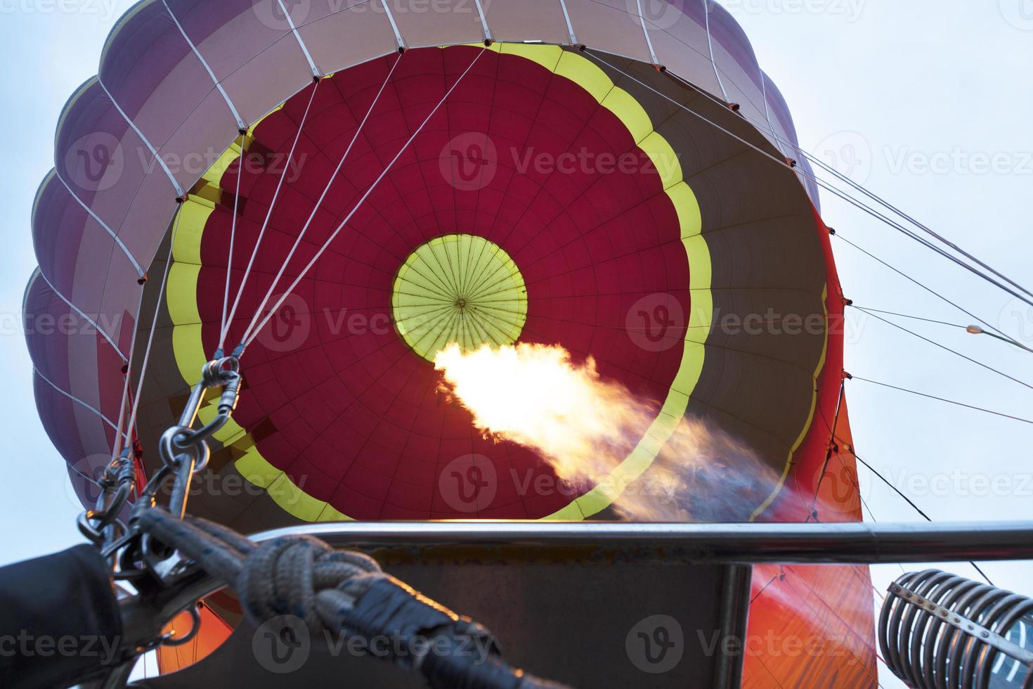 The flame of a gas burner inflates a balloon photo