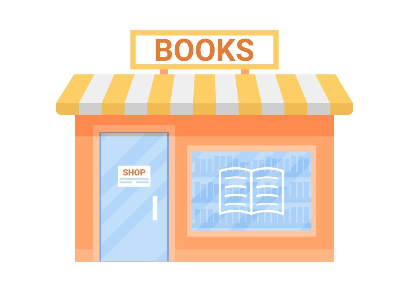 exterior del edificio de la librería, tienda de lectura. inscripción en la fachada de la casa. pequeña librería en casa. vector ilustración plana
