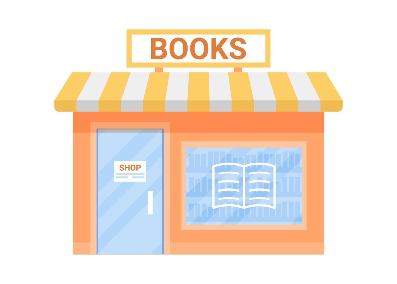 Book shop building exterior, read store. Inscription on facade of house. Small book shop in house. Vector flat illustration