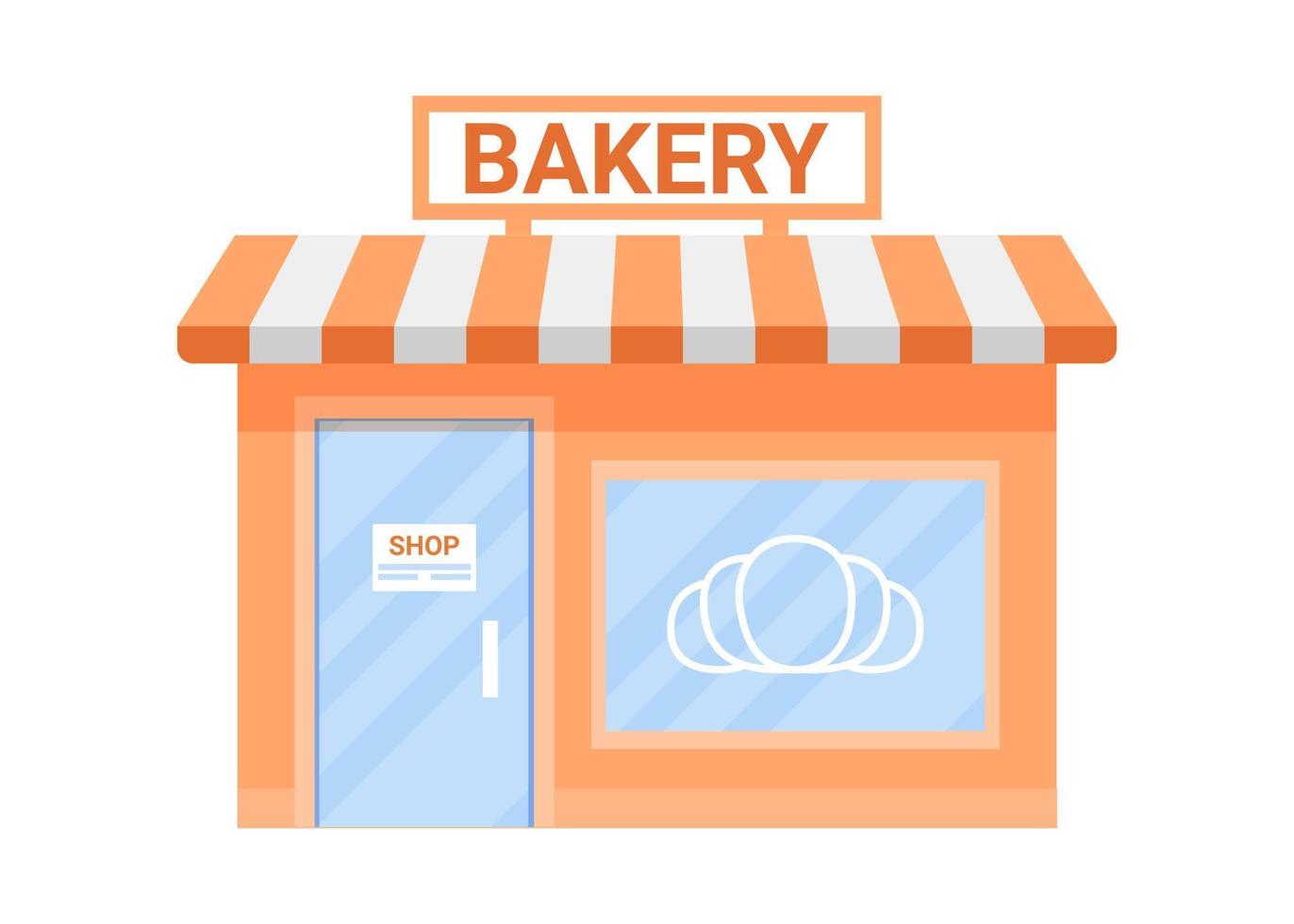 Bakery shop building, store bun and cafe. Cafe for production of bakery products. Freshly baked bread, loaf, pastries. Vector illustration