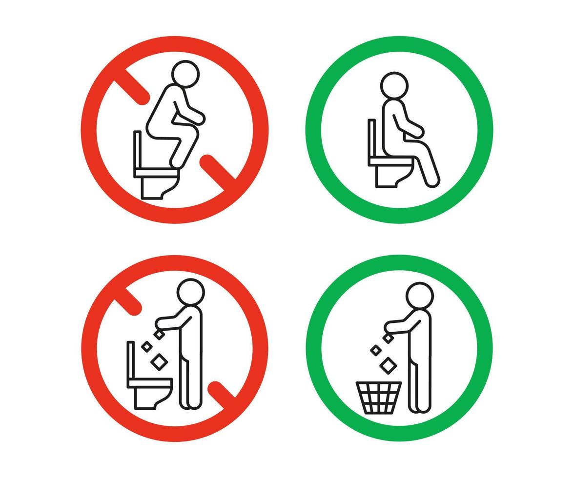 Rule take out trash in basket but not in toilet pan, sit on seat toilet