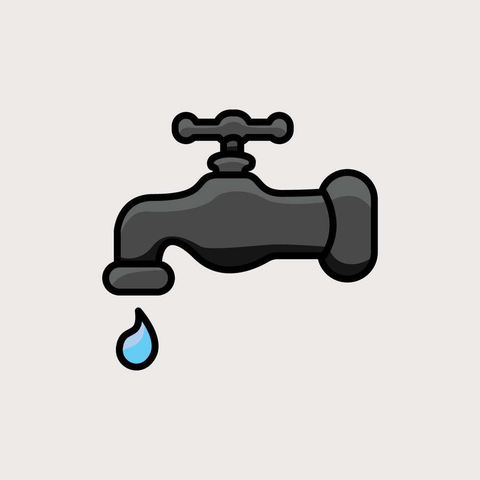 Black water faucet, water faucet illustration, dripping water, drops of water falling down vector