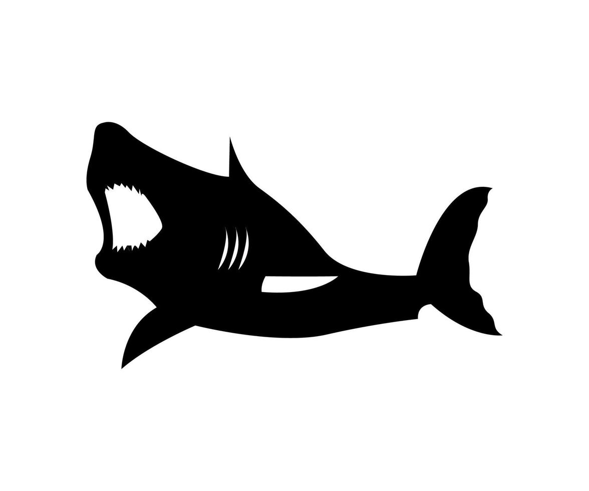 shark that opens its mouth to eat, hungry shark, shark silhouette design for background vector