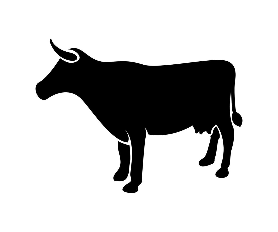 female cow, dairy cow silhouette, horned cow silhouette vector