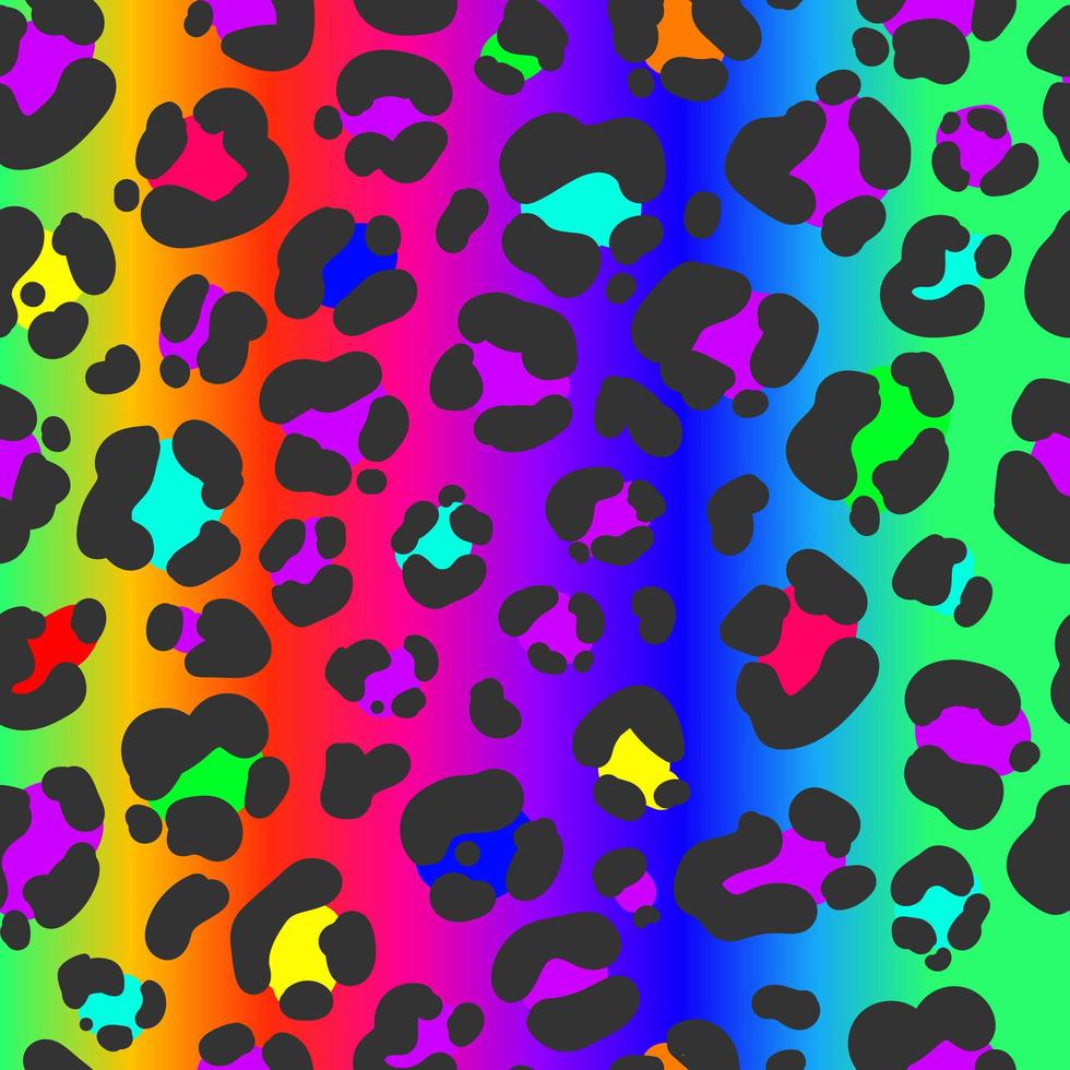 Patrón sin fisuras de leopardo de neón. Fondo manchado de colores brillantes. impresión animal del arco iris del vector. vector