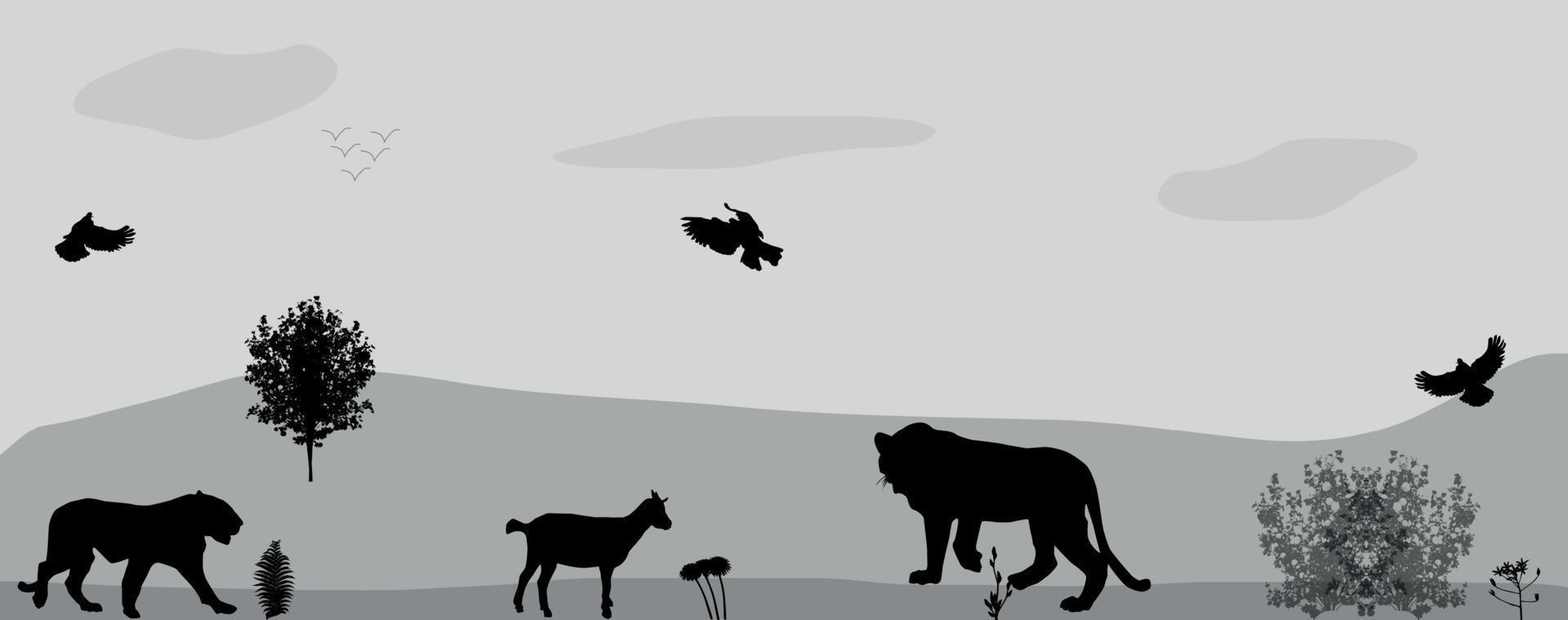 Wild Animals on the Prowl. Vector Illustration.