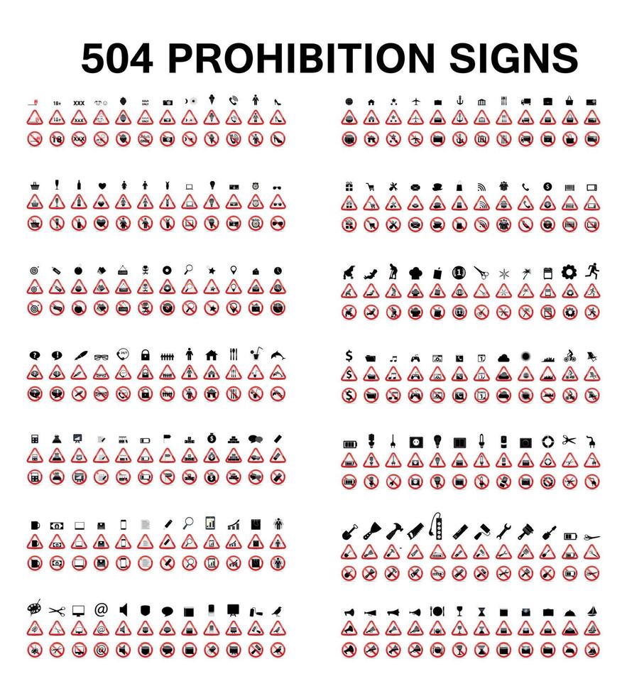 Set of Prohibition Signs. Vector Illustration