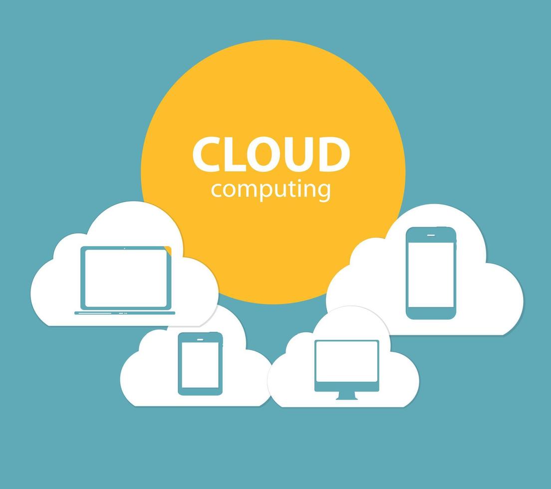 Cloud Computing Concept on Different Electronic Devices. Vector