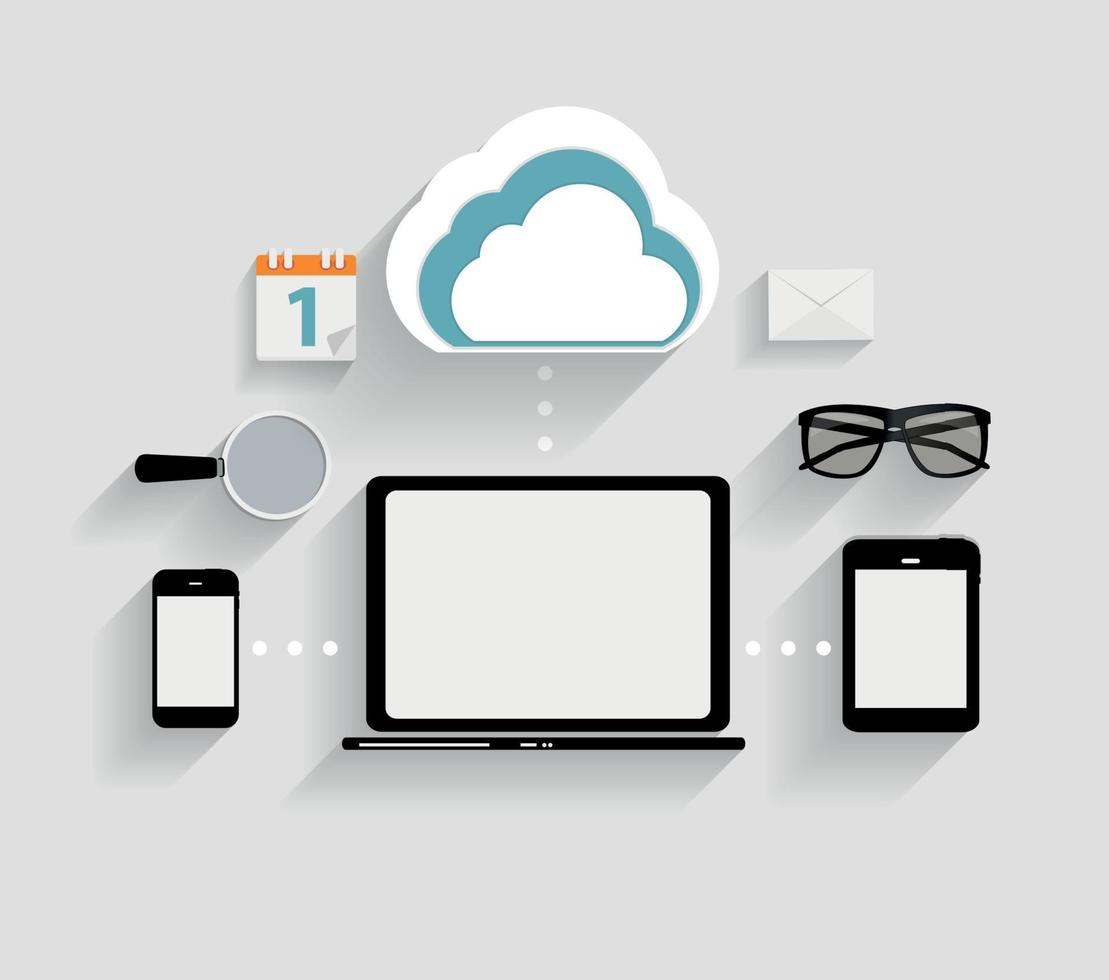Cloud Computing Concept on Different Electronic Devices. Vector