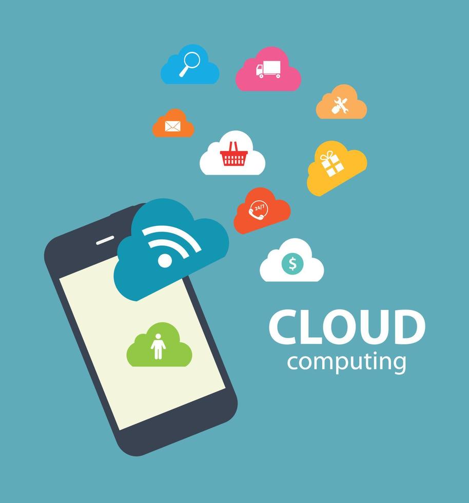 Cloud Computing Concept on Different Electronic Devices. Vector