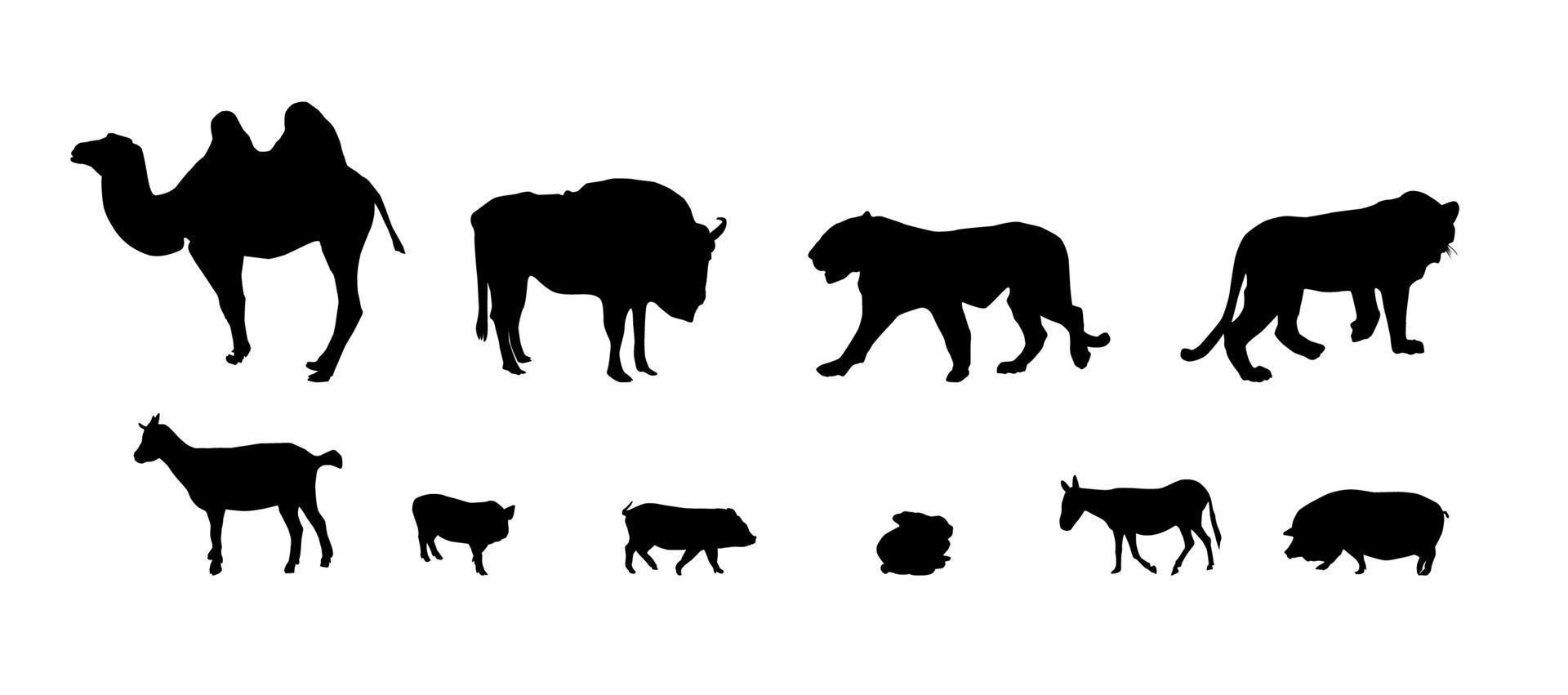 silueta de animales salvajes y domésticos. en blanco y negro vector