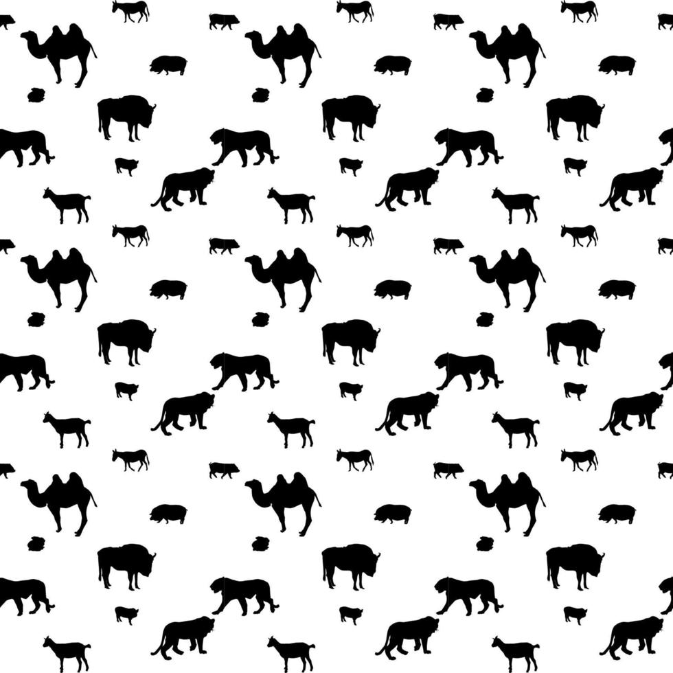 Silhouette of Wild and Domestic Animals. Seamless Pattern. Vecto vector