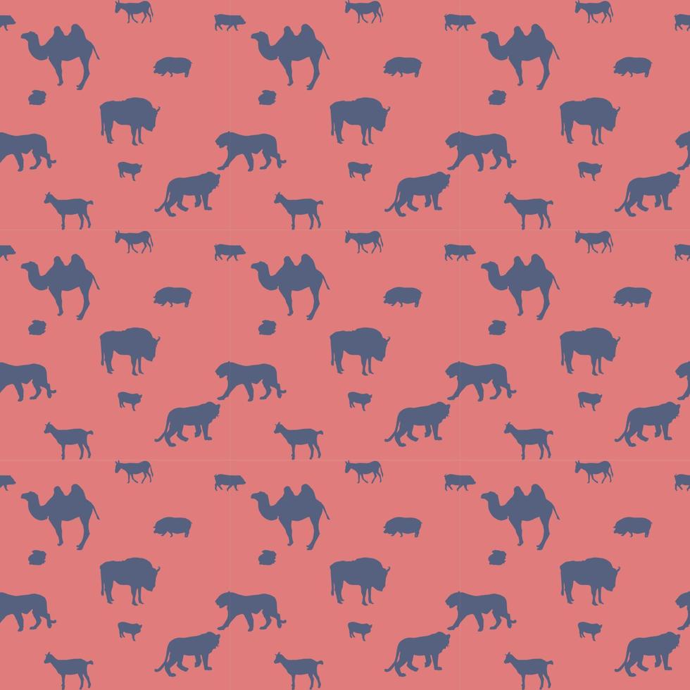 Silhouette of Wild and Domestic Animals. Seamless Pattern. Vecto vector