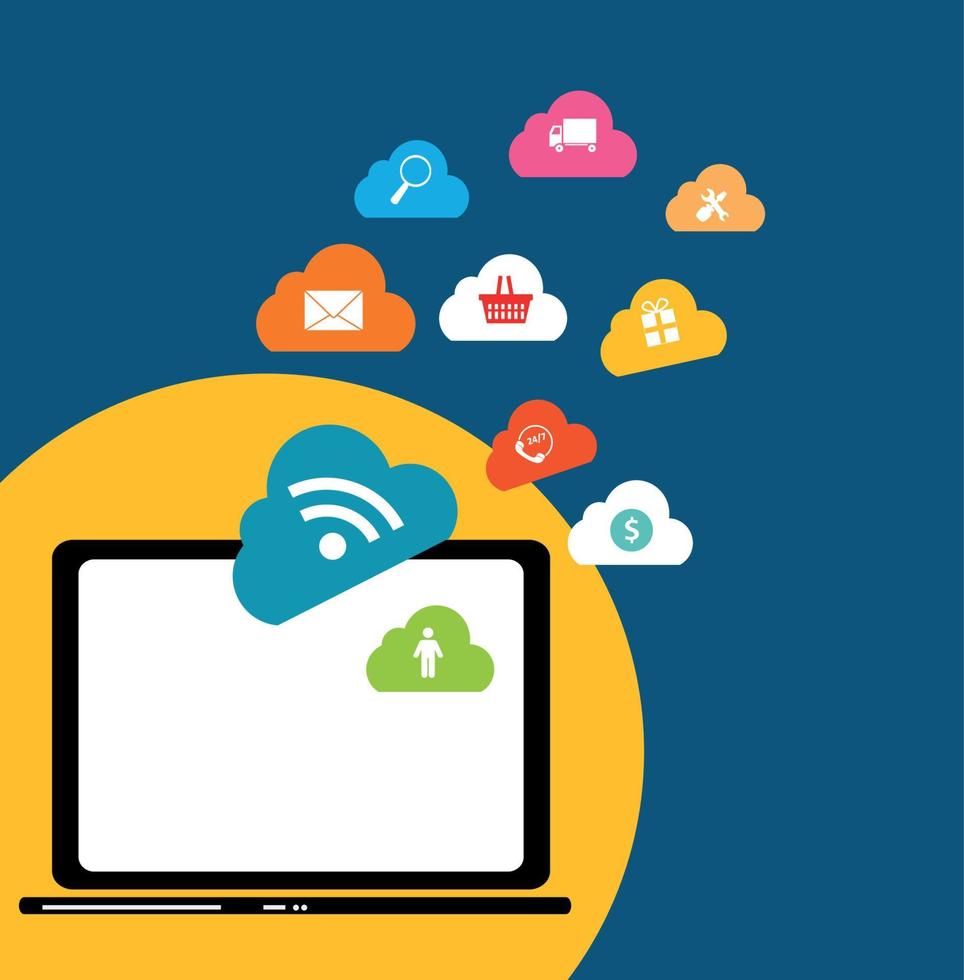 Cloud Computing Concept on Different Electronic Devices. Vector