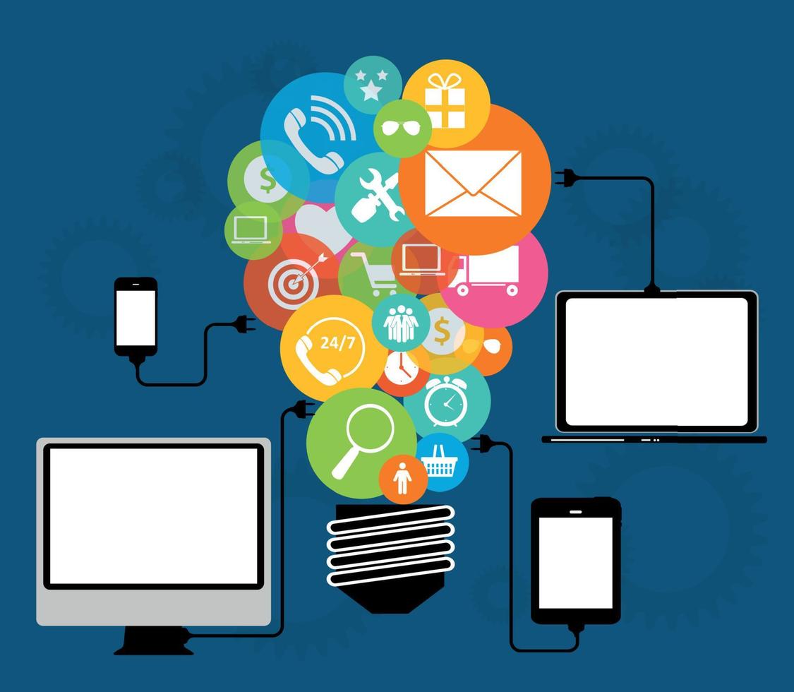 Cloud Computing Concept on Different Electronic Devices. Vector