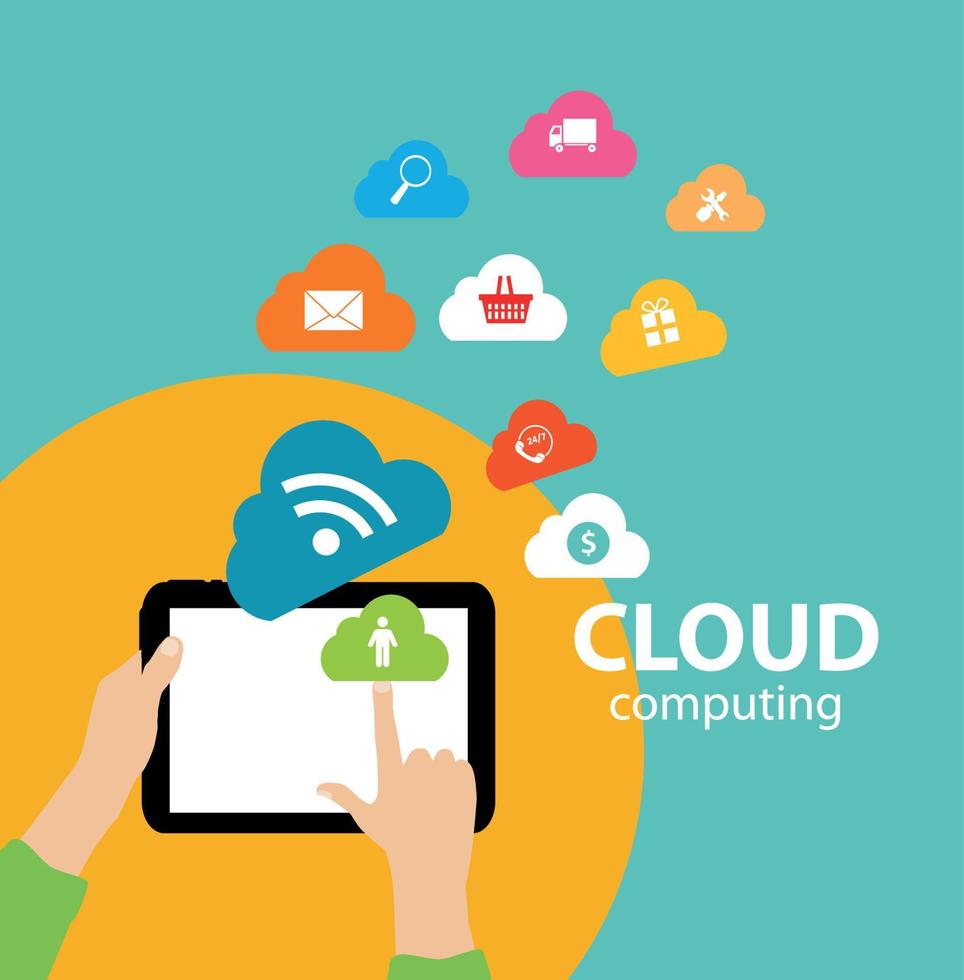 Cloud Computing Concept on Different Electronic Devices. Vector