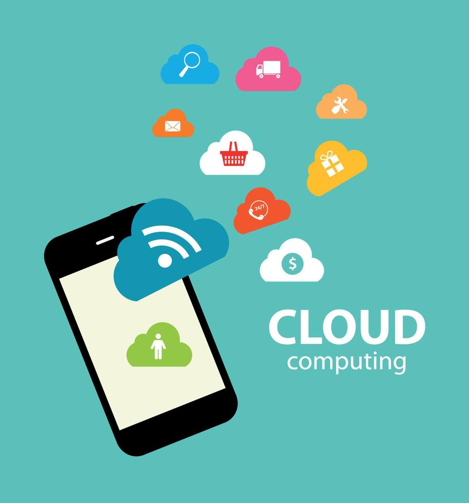 Cloud Computing Concept on Different Electronic Devices. Vector