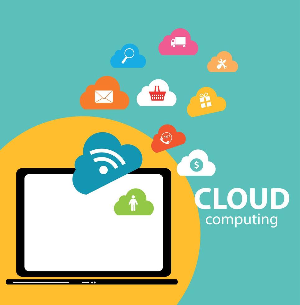 Cloud Computing Concept on Different Electronic Devices. Vector