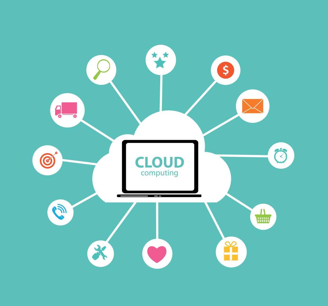 concepto de computación en la nube en diferentes dispositivos electrónicos. vector